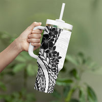 Black White Polynesia Tropical Flowers Tumbler With Handle LT14 - Polynesian Pride