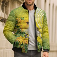 Hawaii Palila Mamane Bomber Puffer Jacket Hawaiian Honeycreeper With Native Flower LT14 - Polynesian Pride