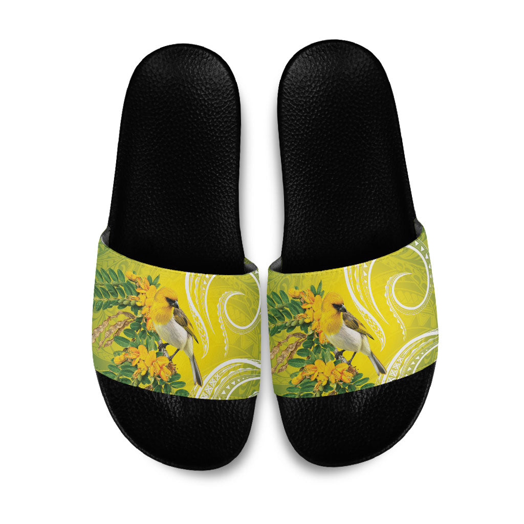 Hawaii Palila Mamane Slide Sandals Hawaiian Honeycreeper With Native Flower