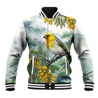 Aloha Hawaii Palila Mamane Watercolor Baseball Jacket