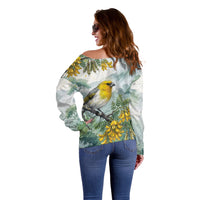 Aloha Hawaii Palila Mamane Watercolor Off Shoulder Sweater