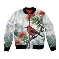 Aloha Hawaii Apapane Ohia Lehua Watercolor Bomber Jacket