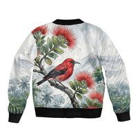 Aloha Hawaii Apapane Ohia Lehua Watercolor Bomber Jacket