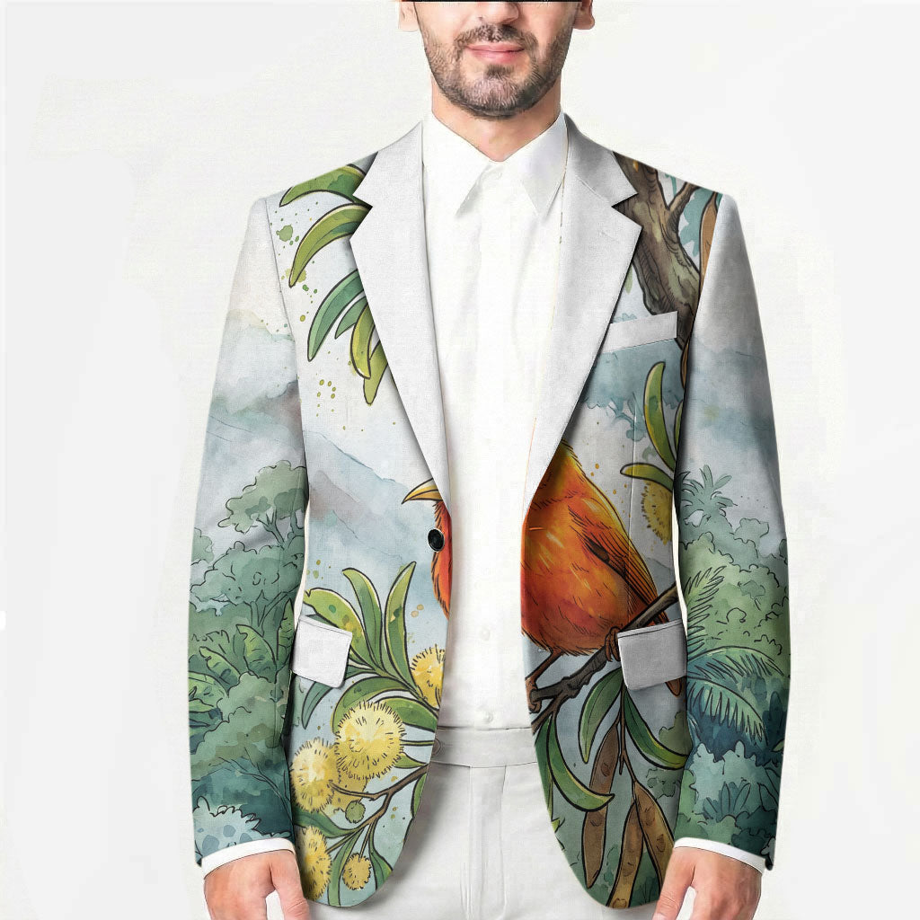 Aloha Hawaii Akepa Koa Tree Watercolor Blazer