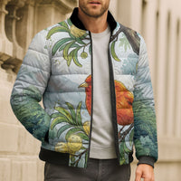 Aloha Hawaii Akepa Koa Tree Watercolor Bomber Puffer Jacket