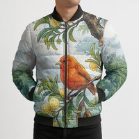 Aloha Hawaii Akepa Koa Tree Watercolor Bomber Puffer Jacket