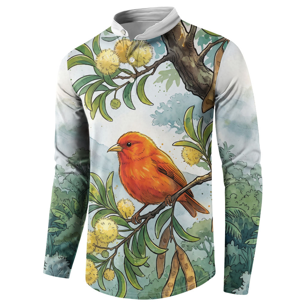 Aloha Hawaii Akepa Koa Tree Watercolor Button Sweatshirt