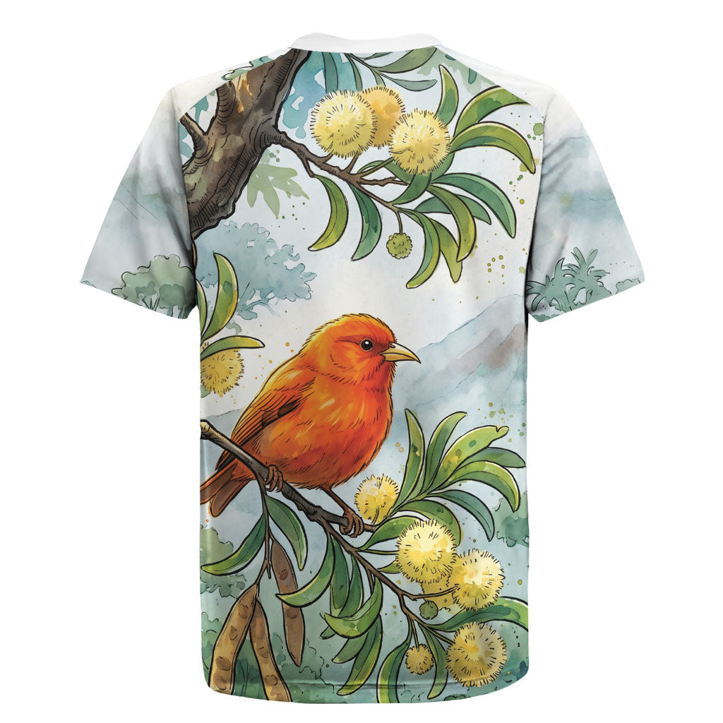 Aloha Hawaii Akepa Koa Tree Watercolor Rugby Jersey