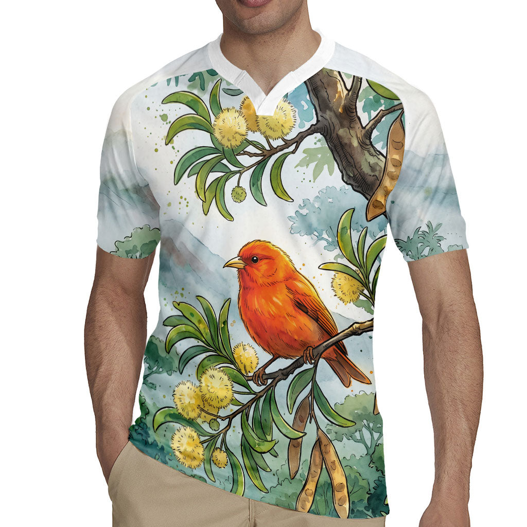 Aloha Hawaii Akepa Koa Tree Watercolor Rugby Jersey