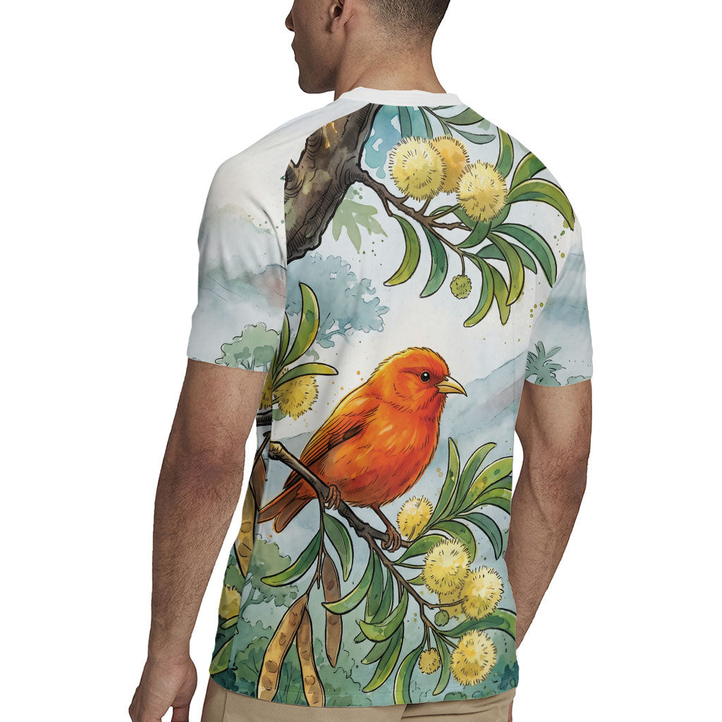 Aloha Hawaii Akepa Koa Tree Watercolor Rugby Jersey