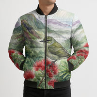 Aloha Hawaii Creeper Ohia Lehua Watercolor Bomber Puffer Jacket LT14 - Polynesian Pride