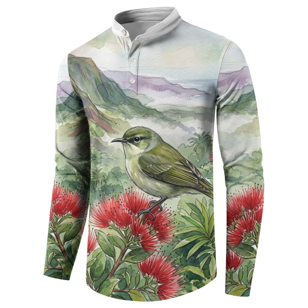 Aloha Hawaii Creeper Ohia Lehua Watercolor Button Sweatshirt LT14 - Polynesian Pride