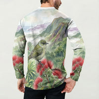 Aloha Hawaii Creeper Ohia Lehua Watercolor Button Sweatshirt LT14 - Polynesian Pride