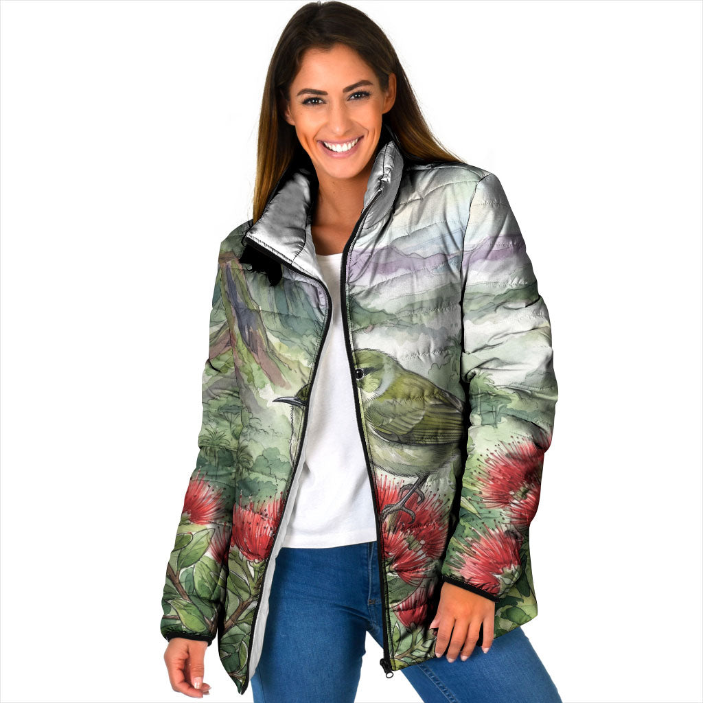 Aloha Hawaii Creeper Ohia Lehua Watercolor Padded Jacket LT14 Women Watercolor - Polynesian Pride