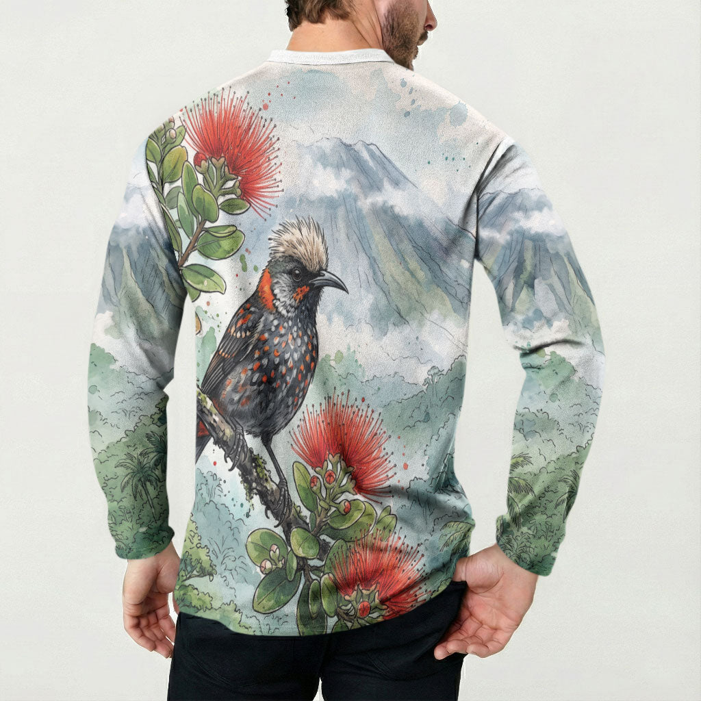 Aloha Hawaii Akohekohe Ohia Lehua Watercolor Button Sweatshirt LT14 - Polynesian Pride