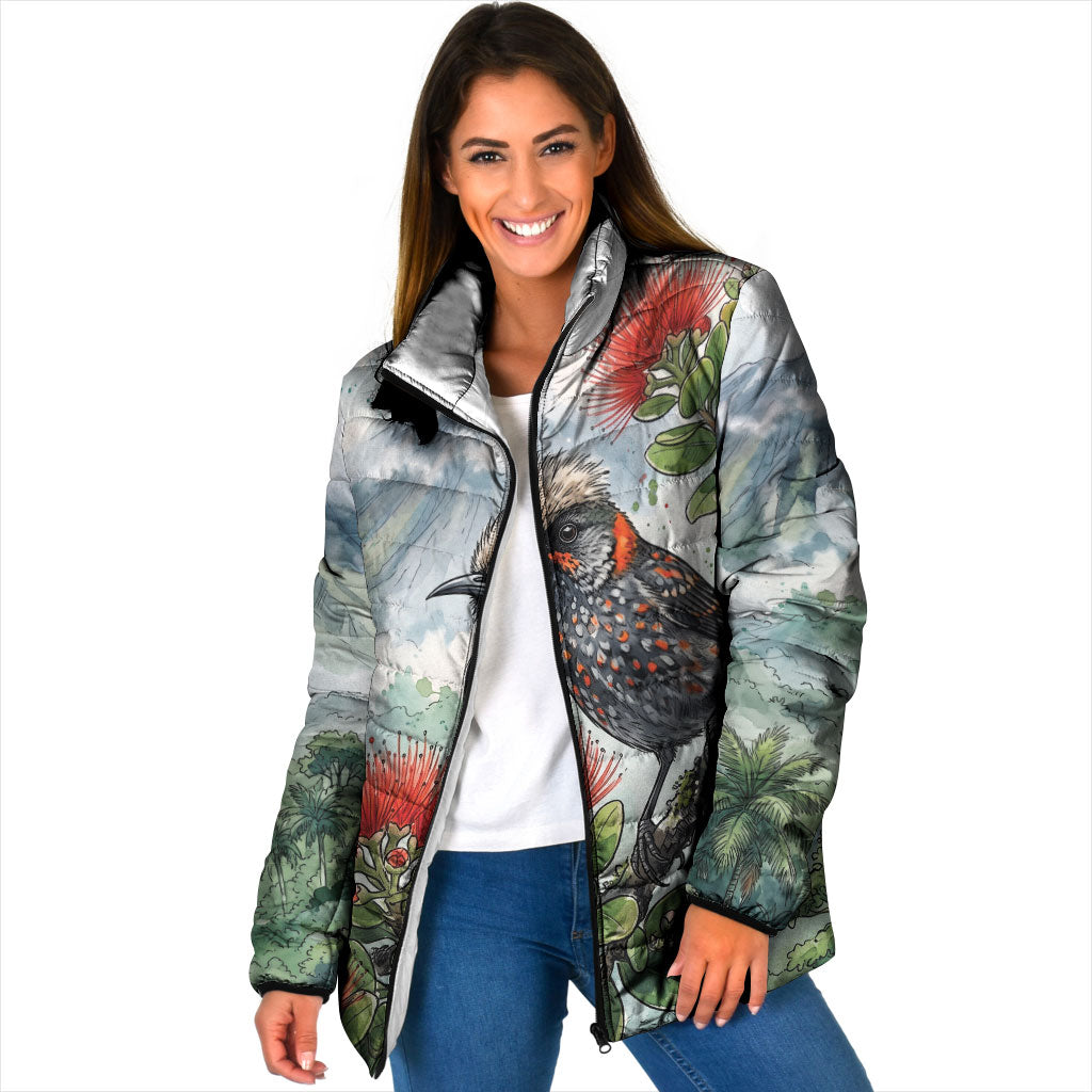 Aloha Hawaii Akohekohe Ohia Lehua Watercolor Padded Jacket LT14 Women Watercolor - Polynesian Pride