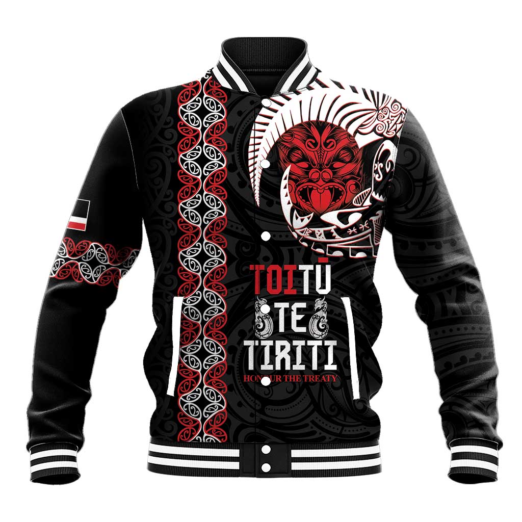 Aotearoa Toitu Te Tiriti Baseball Jacket Honour The Treaty Maori Haka LT14 Unisex Black - Polynesian Pride