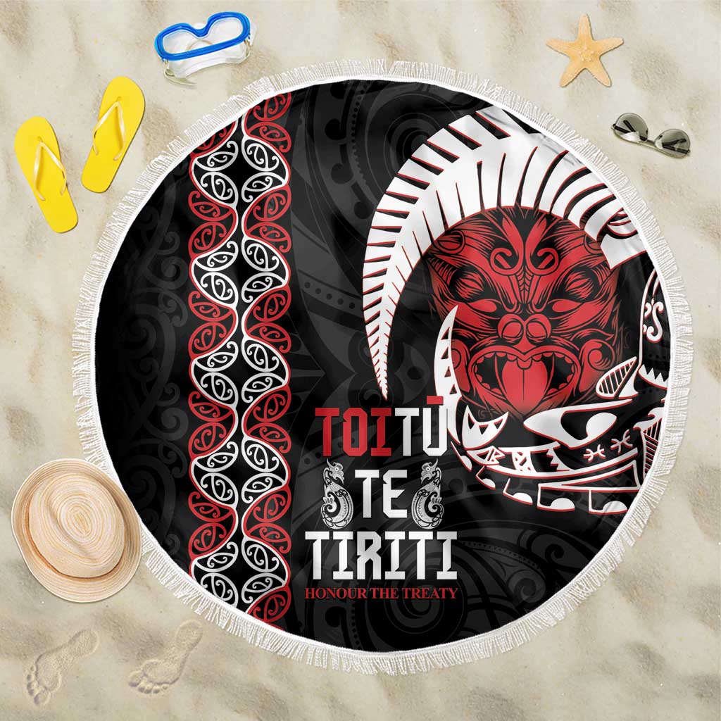 Aotearoa Toitu Te Tiriti Beach Blanket Honour The Treaty Maori Haka LT14 One Size 150cm Black - Polynesian Pride