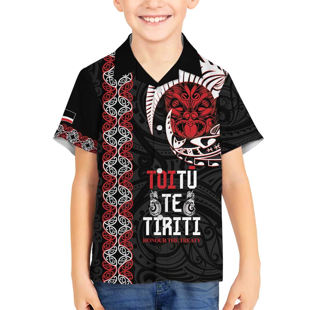Aotearoa Toitu Te Tiriti Family Matching Off Shoulder Short Dress and Hawaiian Shirt Honour The Treaty Maori Haka