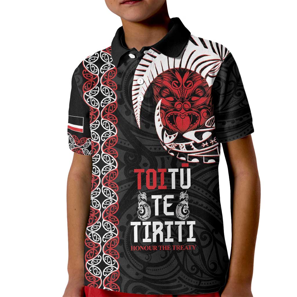 Aotearoa Toitu Te Tiriti Kid Polo Shirt Honour The Treaty Maori Haka