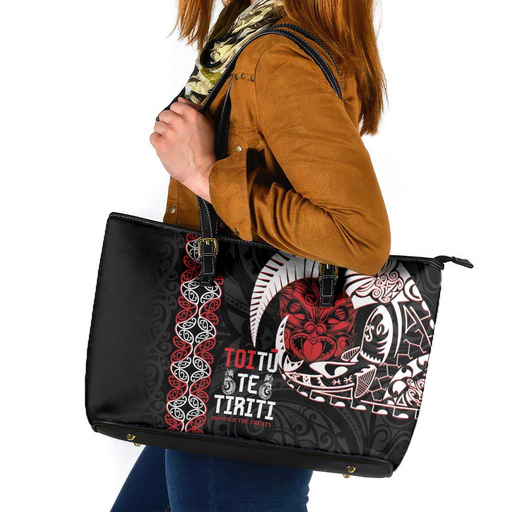 Aotearoa Toitu Te Tiriti Leather Tote Bag Honour The Treaty Maori Haka