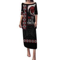 Aotearoa Toitu Te Tiriti Puletasi Honour The Treaty Maori Haka LT14 Long Dress Black - Polynesian Pride