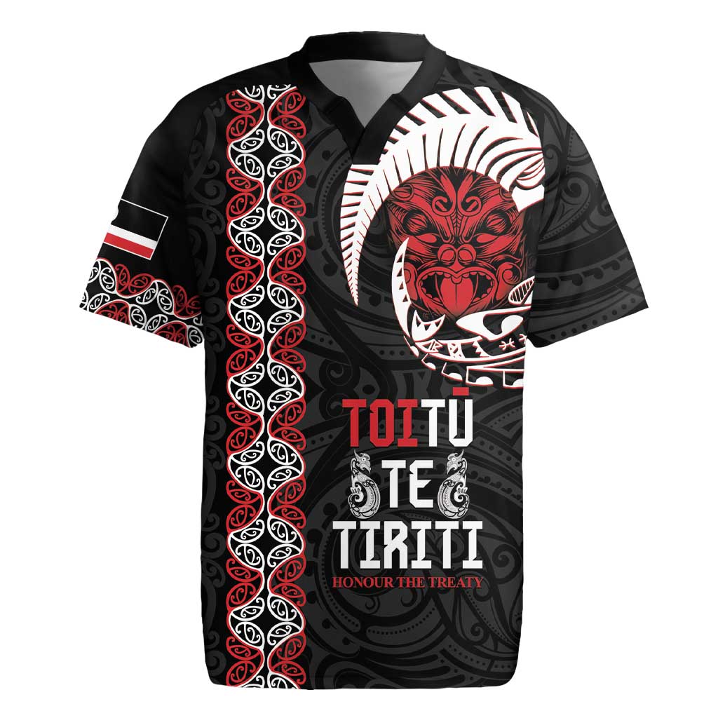 Aotearoa Toitu Te Tiriti Rugby Jersey Honour The Treaty Maori Haka LT14 Black - Polynesian Pride