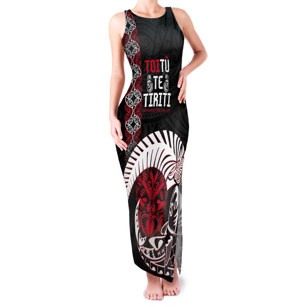 Aotearoa Toitu Te Tiriti Tank Maxi Dress Honour The Treaty Maori Haka LT14 Women Black - Polynesian Pride
