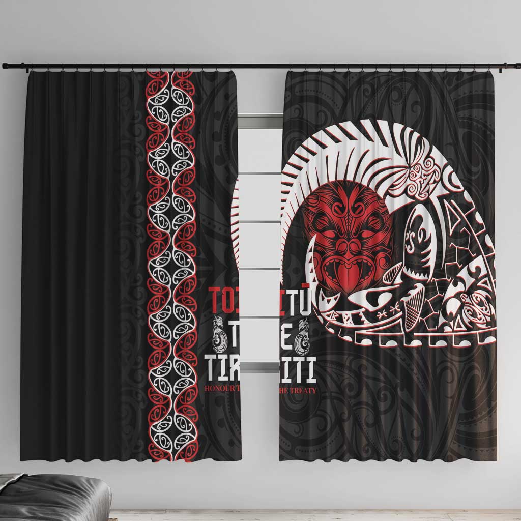 Aotearoa Toitu Te Tiriti Window Curtain Honour The Treaty Maori Haka LT14 With Hooks Black - Polynesian Pride