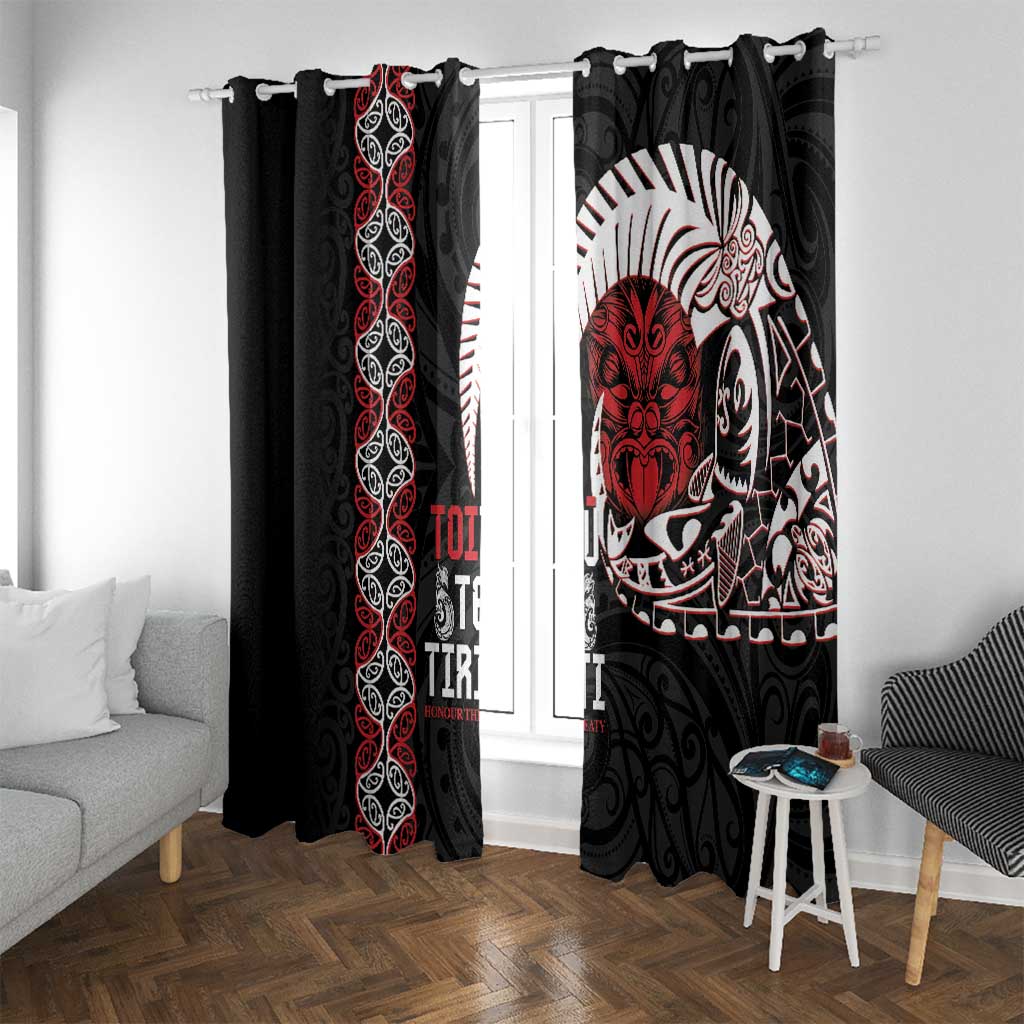 Aotearoa Toitu Te Tiriti Window Curtain Honour The Treaty Maori Haka LT14 With Grommets Black - Polynesian Pride