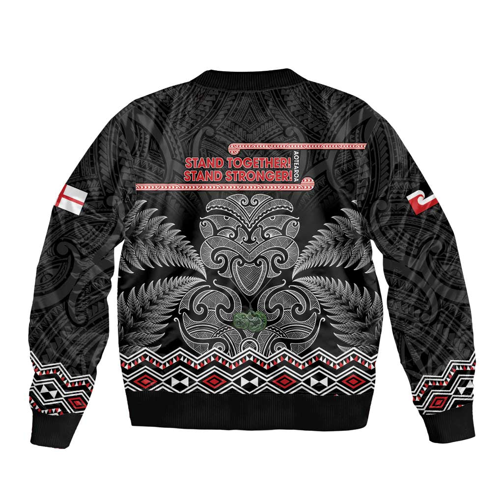 Aotearoa Toitu Te Tiriti Bomber Jacket Stand Together! Stand Stronger! - NZ Tiki