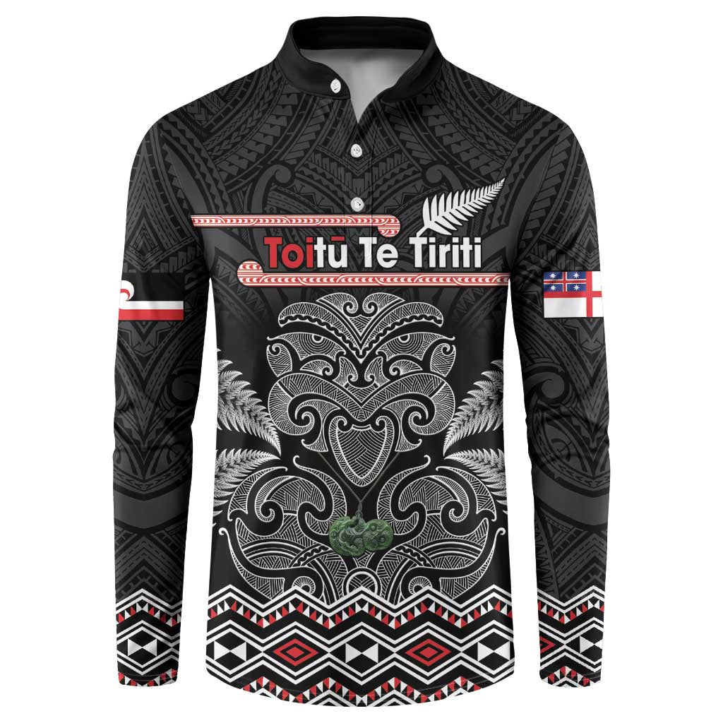 Aotearoa Toitu Te Tiriti Button Sweatshirt Stand Together! Stand Stronger! - NZ Tiki LT14 Black - Polynesian Pride