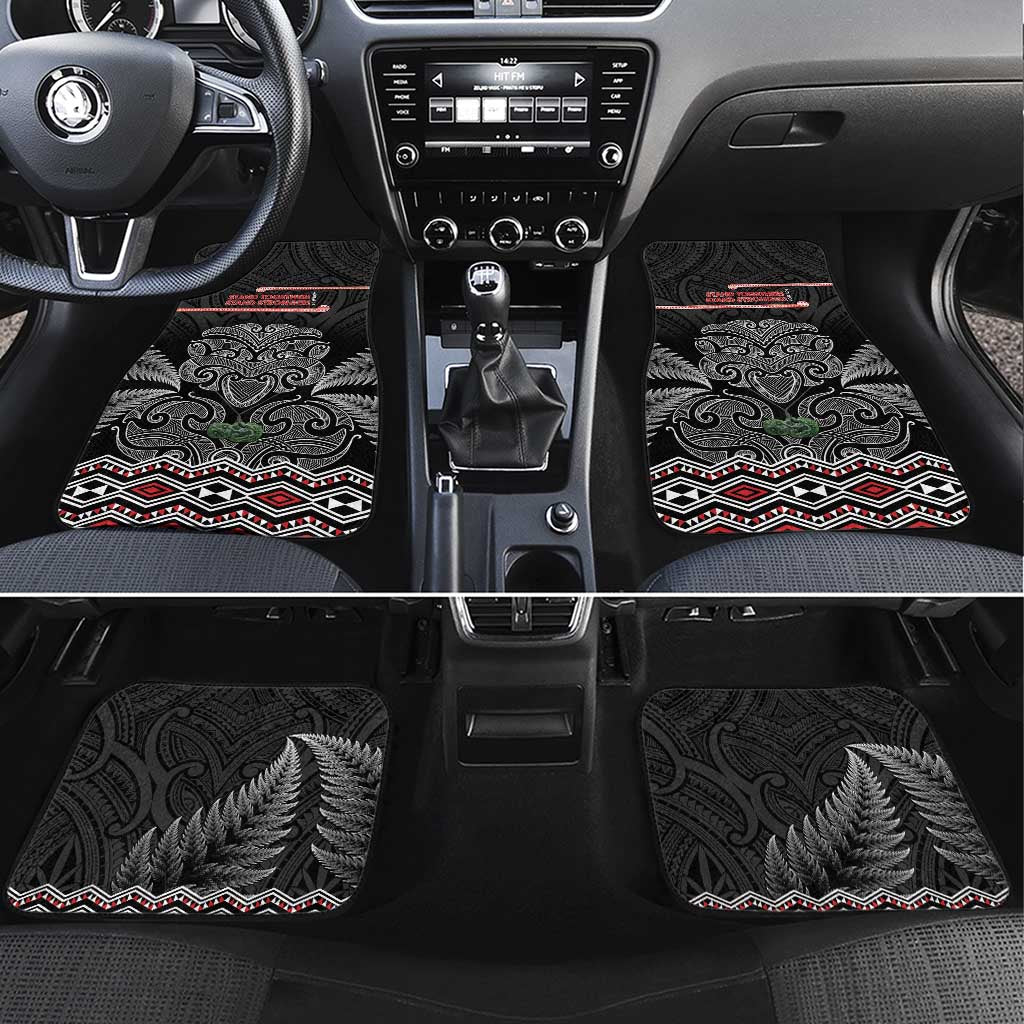 Aotearoa Toitu Te Tiriti Car Mats Stand Together! Stand Stronger! - NZ Tiki LT14 Set 4pcs Black - Polynesian Pride