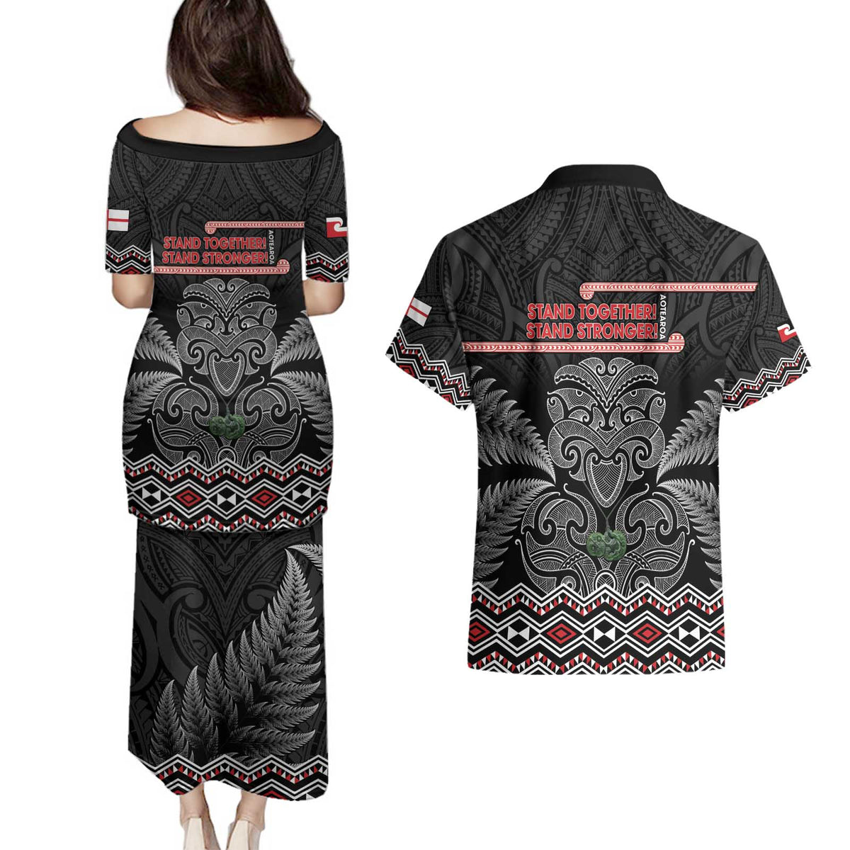 Aotearoa Toitu Te Tiriti Couples Matching Puletasi and Hawaiian Shirt Stand Together! Stand Stronger! - NZ Tiki