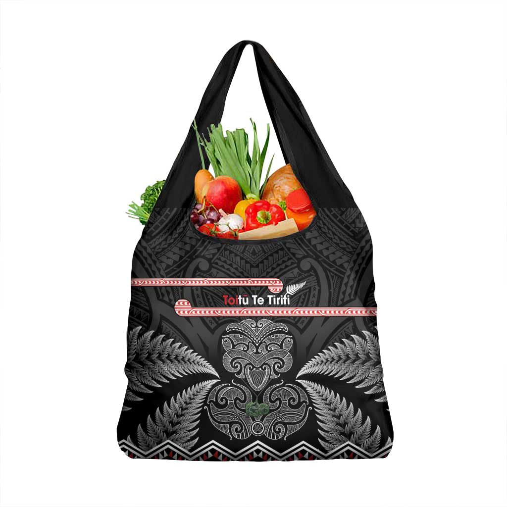 Aotearoa Toitu Te Tiriti Grocery Bag Stand Together! Stand Stronger! - NZ Tiki LT14 1-pack One Size Black - Polynesian Pride