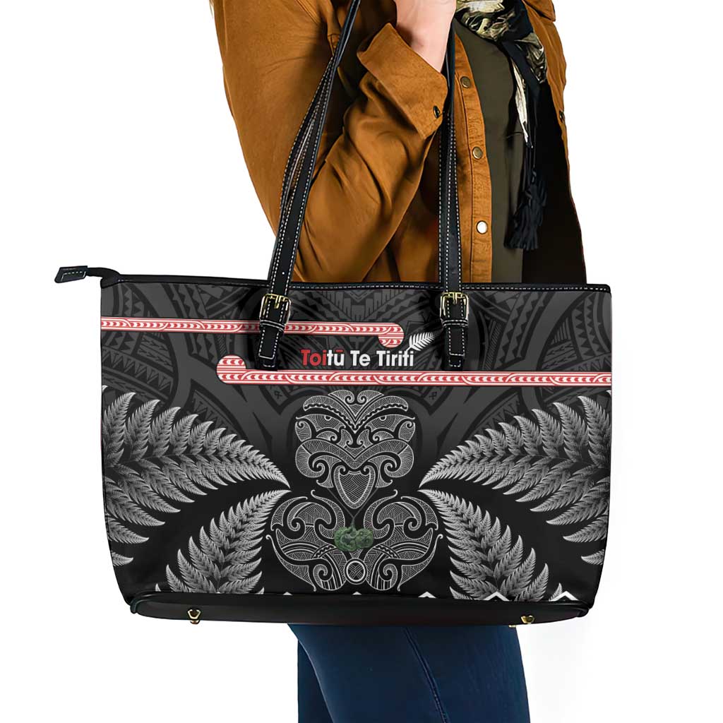 Aotearoa Toitu Te Tiriti Leather Tote Bag Stand Together! Stand Stronger! - NZ Tiki LT14 - Polynesian Pride