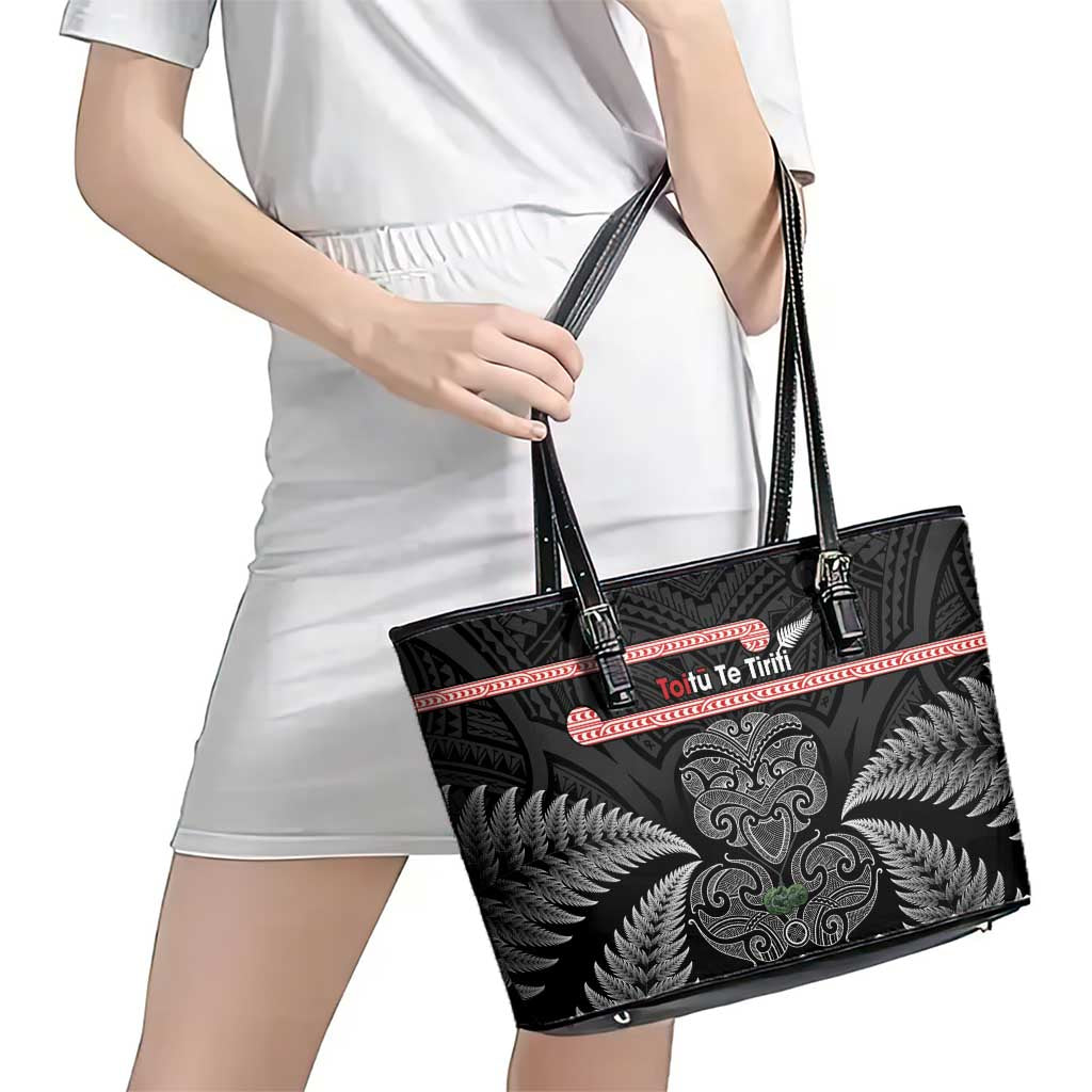 Aotearoa Toitu Te Tiriti Leather Tote Bag Stand Together! Stand Stronger! - NZ Tiki LT14 - Polynesian Pride