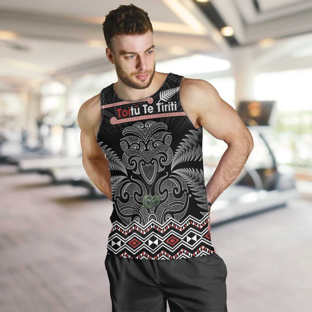 Aotearoa Toitu Te Tiriti Men Tank Top Stand Together! Stand Stronger! - NZ Tiki LT14 Black - Polynesian Pride
