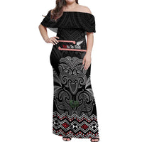 Aotearoa Toitu Te Tiriti Off Shoulder Maxi Dress Stand Together! Stand Stronger! - NZ Tiki LT14 Women Black - Polynesian Pride