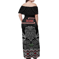 Aotearoa Toitu Te Tiriti Off Shoulder Maxi Dress Stand Together! Stand Stronger! - NZ Tiki LT14 - Polynesian Pride