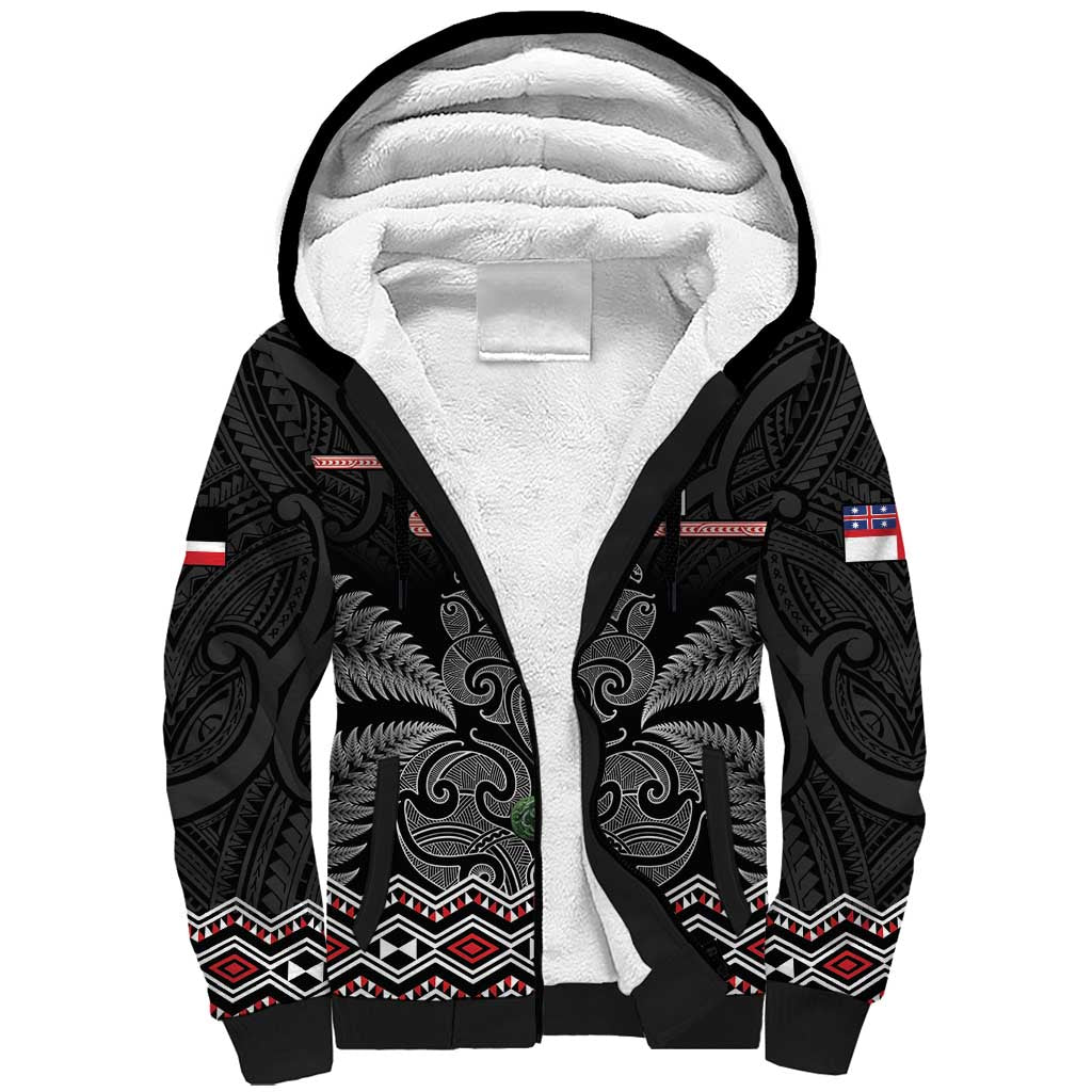 Aotearoa Toitu Te Tiriti Sherpa Hoodie Stand Together! Stand Stronger! - NZ Tiki LT14 Unisex Black - Polynesian Pride