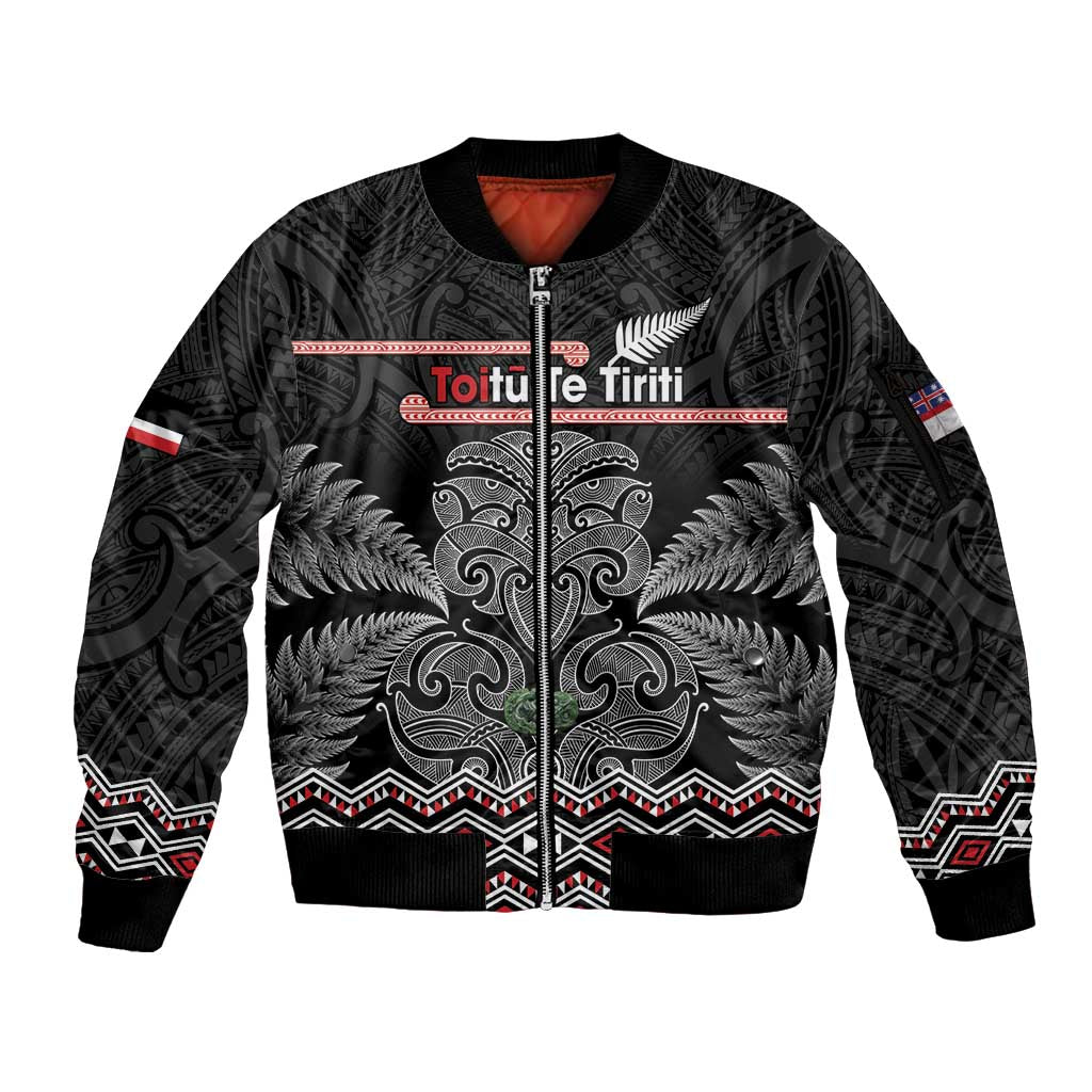 Aotearoa Toitu Te Tiriti Sleeve Zip Bomber Jacket Stand Together! Stand Stronger! - NZ Tiki