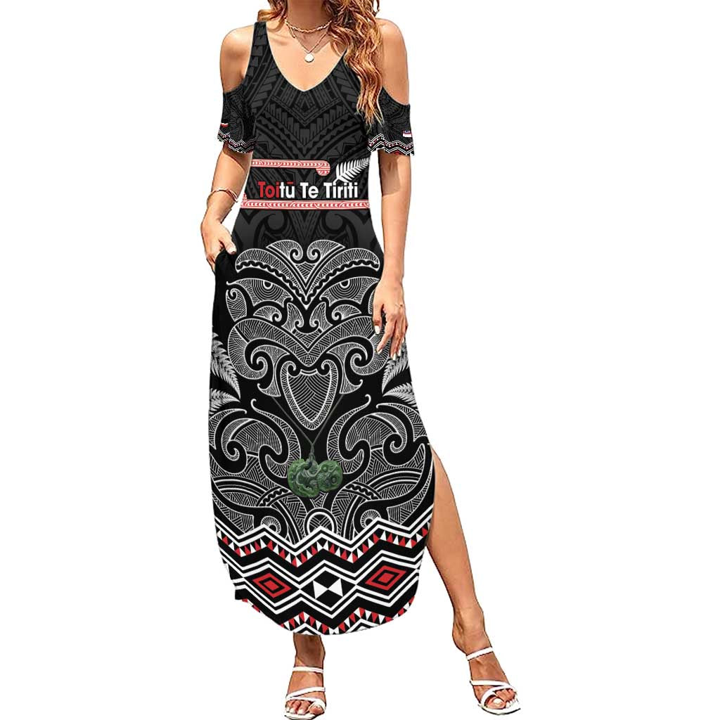 Aotearoa Toitu Te Tiriti Summer Maxi Dress Stand Together! Stand Stronger! - NZ Tiki LT14 Women Black - Polynesian Pride