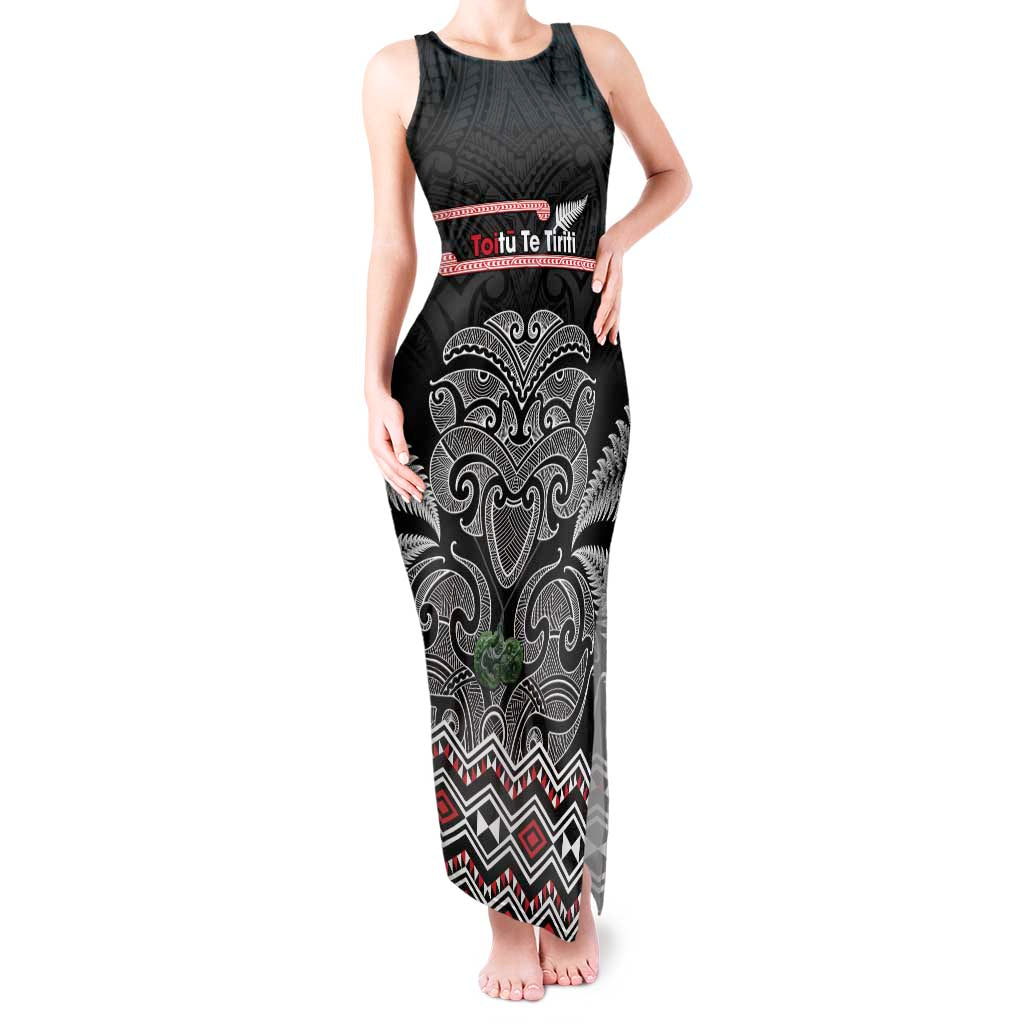 Aotearoa Toitu Te Tiriti Tank Maxi Dress Stand Together! Stand Stronger! - NZ Tiki LT14 Women Black - Polynesian Pride