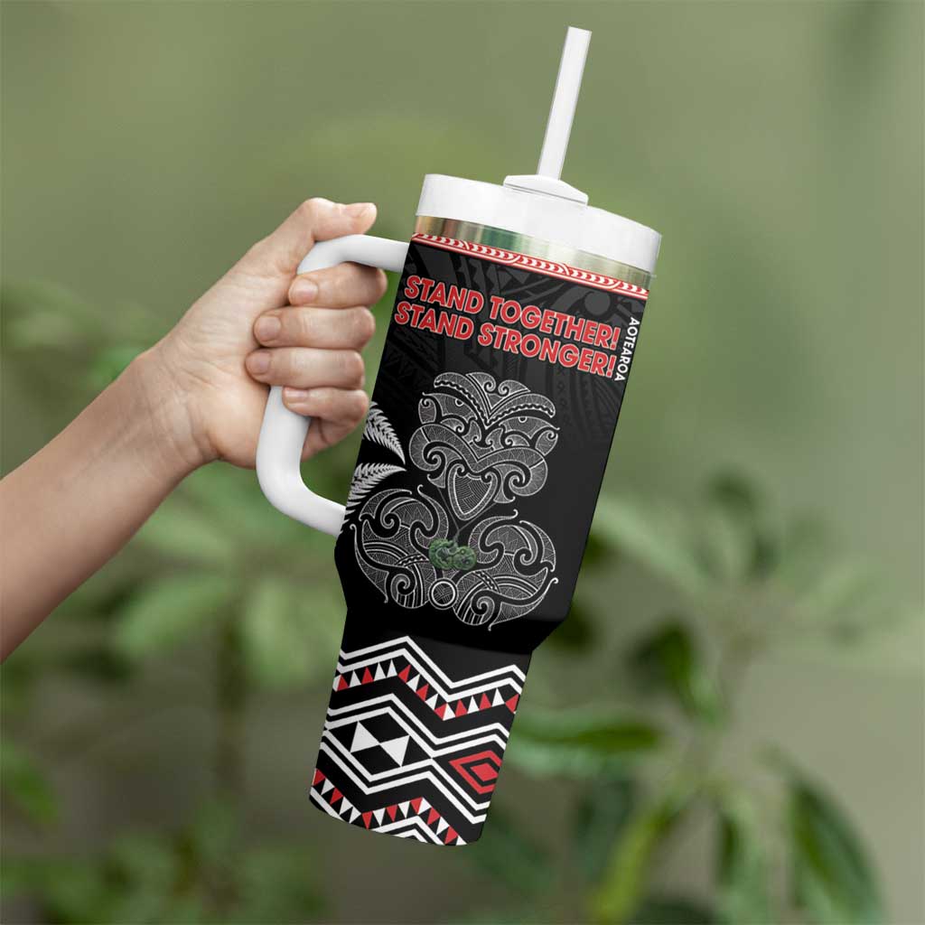 Aotearoa Toitu Te Tiriti Tumbler With Handle Stand Together! Stand Stronger! - NZ Tiki LT14 - Polynesian Pride
