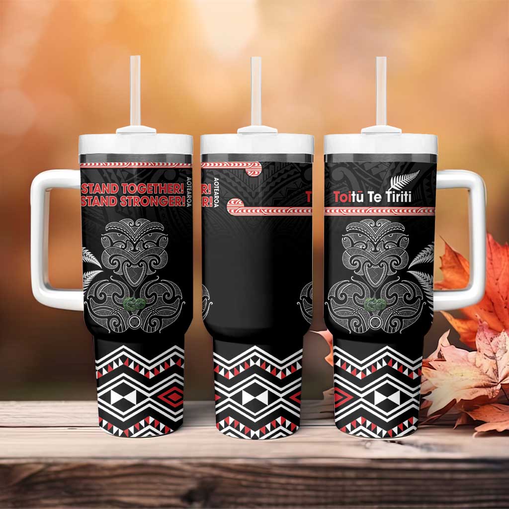 Aotearoa Toitu Te Tiriti Tumbler With Handle Stand Together! Stand Stronger! - NZ Tiki LT14 - Polynesian Pride
