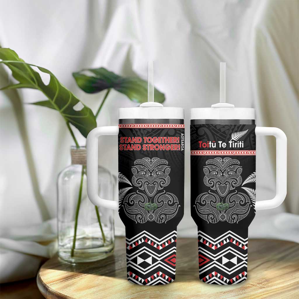 Aotearoa Toitu Te Tiriti Tumbler With Handle Stand Together! Stand Stronger! - NZ Tiki LT14 - Polynesian Pride