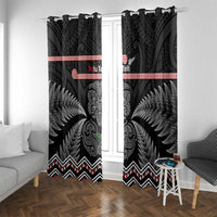 Aotearoa Toitu Te Tiriti Window Curtain Stand Together! Stand Stronger! - NZ Tiki LT14 With Grommets Black - Polynesian Pride