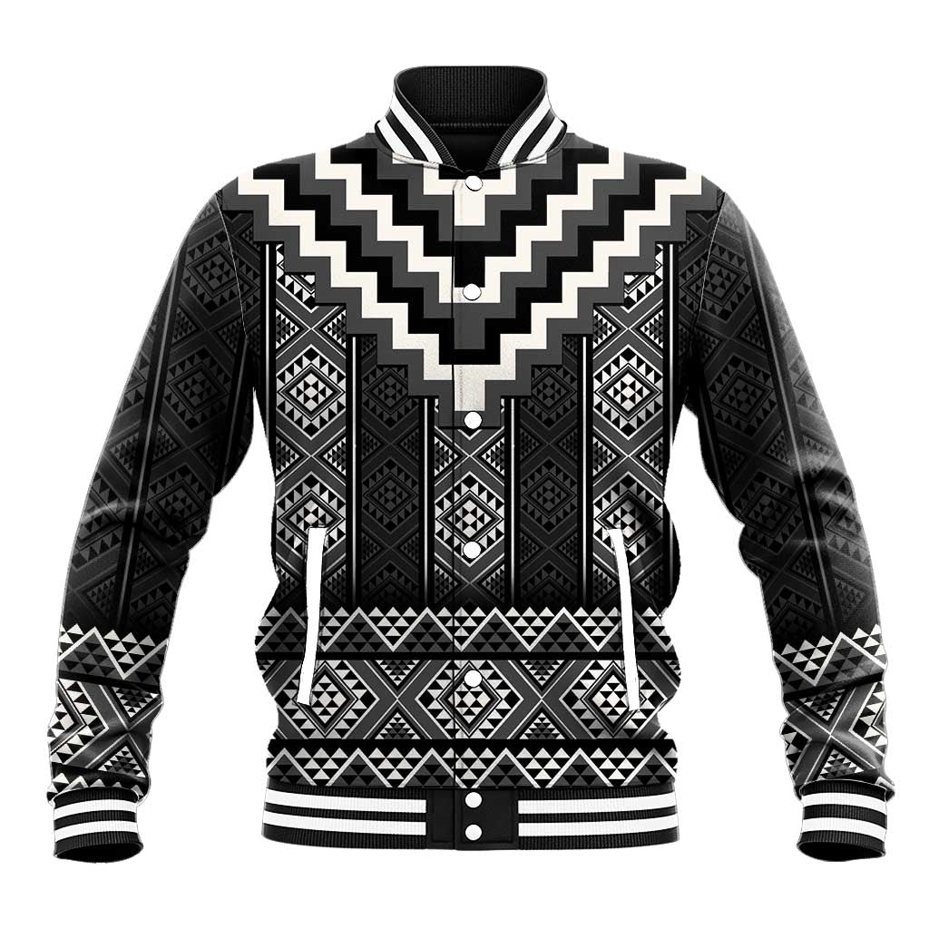 Black Taniko Aotearoa Baseball Jacket Niho Taniwha Mix Poutama LT14 Unisex Black - Polynesian Pride