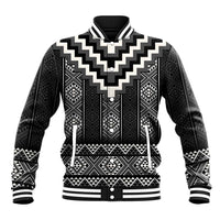 Black Taniko Aotearoa Baseball Jacket Niho Taniwha Mix Poutama LT14 Unisex Black - Polynesian Pride